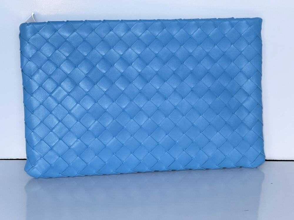 Bottega Venera Intrecciato Blue Leather Medium Pouch 608232 IT NWT $1450